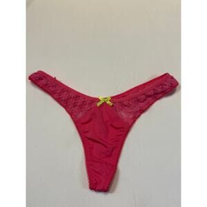 NWOT LEI Lace Trim Thong – Pink with Green Bow – Size L